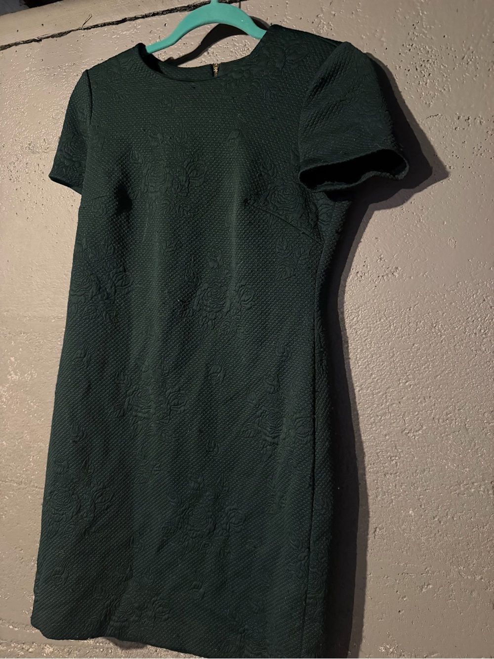 Calvin Klein Dark Emerald Green Textured Short-Sleeve Shift Dress